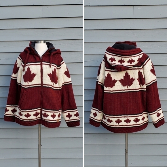 Northern Lifestyle Canadian Flag Maple Leaf Wool Knit Hoodie Coat Jacket Men's L - Picture 9 of 9